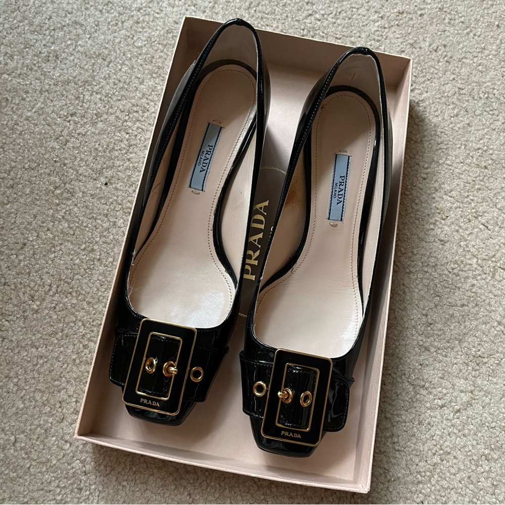 Black Prada Calzature Donna Vernice 2 Pump with Block Heel
